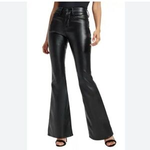 Good American Good Legs Faux Leather Black Flare Pants Size 15